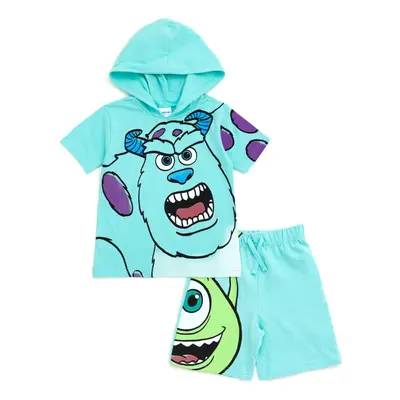 Disney Monsters Inc. Mike Sully Big Boys Hooded T-Shirt and French Terry Shorts Outfit Set Sulle