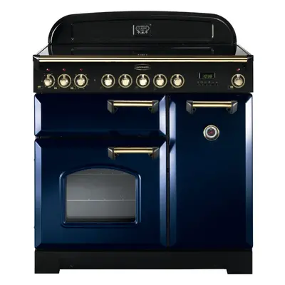 Rangemaster CDL90EIRB/B Classic Deluxe Regal Blue with Brass Trim 90cm Induction Range Cooker - 