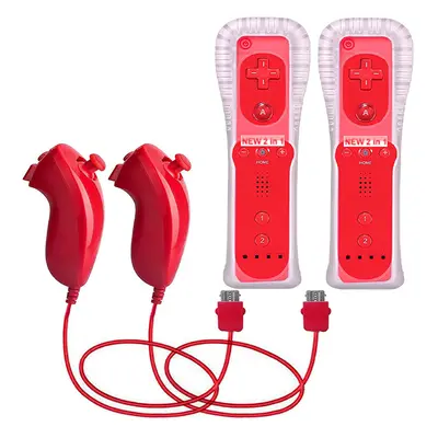 (Red- Set) 2PCS Remote Controller with Nunchuck Controller for Wii Console Wireless