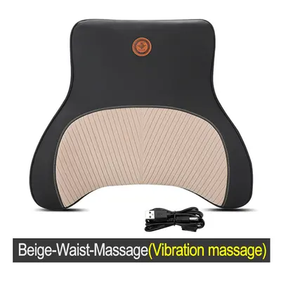 (Beige-Waist-Massage) Car Massage Neck Support Pillow Seat Back Support Headrest Pillow Simulati