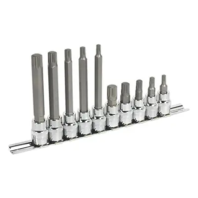 10pc Spline Socket Bit Set - 3/8" Square Drive - M5 to M12 Long & Short Shafts