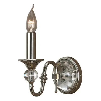 Diana Luxury Single Curved Traditional Wall Light Bright Nickel Crystal Candle