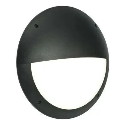 IP65 Outdoor Round Wall Ceiling Lamp Matt Black Eyelid Bulkhead 12W Daylight LED