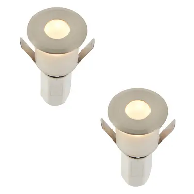 2 PACK Recessed Decking IP67 Guide Light - 1.2W Warm White LED - Satin Nickel