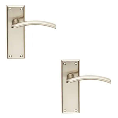 2x PAIR Arched Lever on Latch Backplate Door Handle x 50mm Satin Nickel