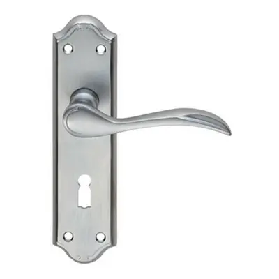 PAIR Curved Door Handle Lever on Lock Backplate x 45mm Satin Chrome