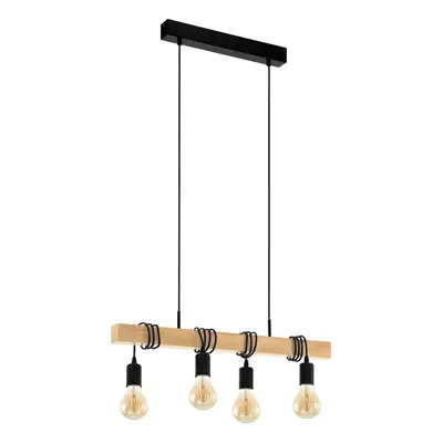 Hanging Ceiling Pendant Light Black & Wood 4x E27 Kitchen Island Multi Lamp