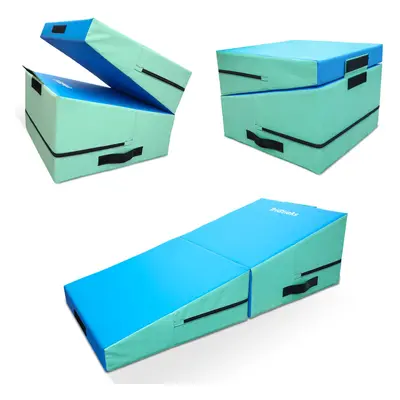 (Ice Green & Ice Blue) Foldable Incline Gymnastics Mat Ramp Cheese Wedge Skill Shape Mat Tumblin