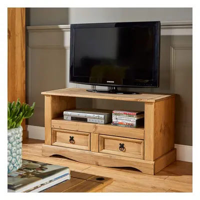 TV Stand Waxed Pine Drawer Television Cabinet Corner Unit Solid Wood