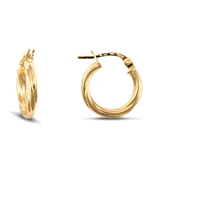 Jewelco London Ladies 9ct Yellow Gold Twisted 2.5mm Hoop Earrings 13mm - JER560A