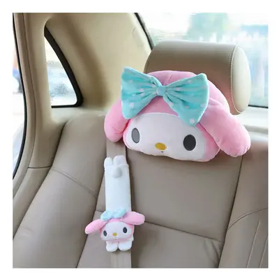 (1 set pink) Cute Car Seat Pillow Pink Car Headrest Neck Pillow Cartoon Black Devil