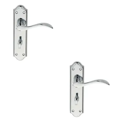 2x PAIR Curved Door Handle Lever on Bathroom Backplate x 45mm Chrome