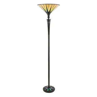 1.7m Tiffany Uplight Floor Lamp Black & Multi Colour Stained Glass Shade i00010