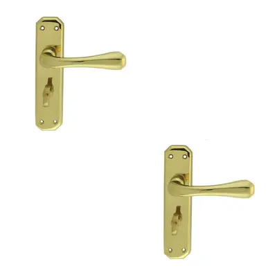 2x PAIR Heavy Duty Lever on Angular Bathroom Backplate x 40mm Polished Brass