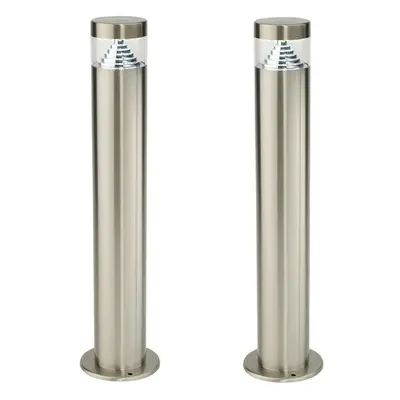 2 PACK Outdoor Garden Bollard Light Steel Pyramid Cool White LED Lamp Post IP44