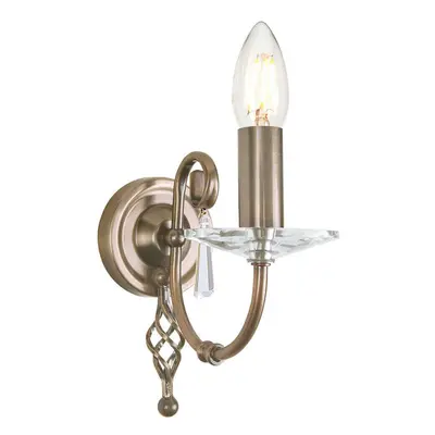 Wall Light Cut Glass Droplets Swirl Finial Aged Brass LED E14 60W