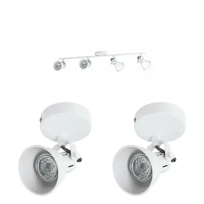 Quad Ceiling Spot Light & 2x Matching Wall Lights Matt White Adjustable Shade