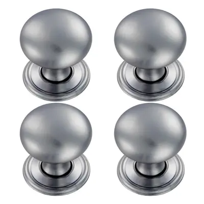 4x Round Victorian Cupboard Door Knob 38mm Dia Satin Chrome Cabinet Handle