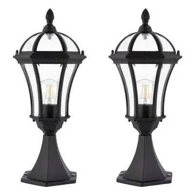 2 PACK Outdoor Post Lantern Light Textured Black Vintage Garden Wall Lamp LED