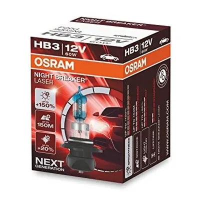 OSRAM NIGHT BREAKER LASER HB3, next generation, +150% more brightness, halogen headlamp, 9005NL,