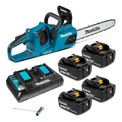 Makita DUC355PT4 Twin 18v / 36v LXT Cordless 35cm 14" Chainsaw Lithium - x5.0