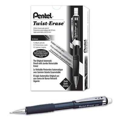 Pentel Twist-Erase III Mechanical Pencil (0.9mm) Black Barrel, Pack (QE519A)