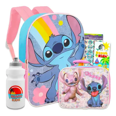 Disney Stitch Travel Backpack with Lunch Box - Bundle of Large Lilo & Stitch Backpack Stitch & A