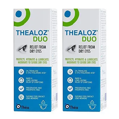 2 x Thealoz Duo Eye Drops 10ml | Eye Drops for Tired & Dry Eyes | Hypotonic Solution for Enhance