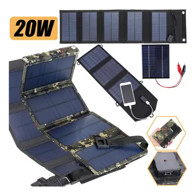 (20W 5V Black) 20W 5V Foldable Solar Panel Multifunctional Solar Charging Panel Outdoor Mobile P