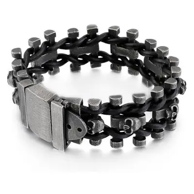 (as the picture, 22cm) Premium Men&apos;s Vintage Punk Stainless Steel Biker Skull Bracelet Hand