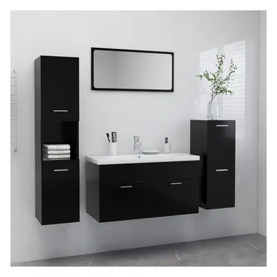 vidaXL Bathroom Furniture Set Black Engineered Wood Wall Cabinet Home Cupboard