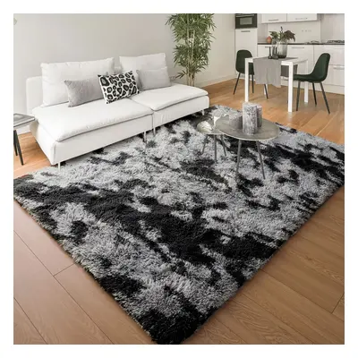 (160cm x 230cm (5ft 4" x 7ft 8"), Tie-Dye Grey) Anti Slip Shaggy Rug For Living Room Runner Carp