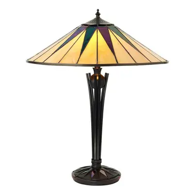 Tiffany Glass Table Lamp Light Black Iridescent & Rich Cream Round Shade i00184