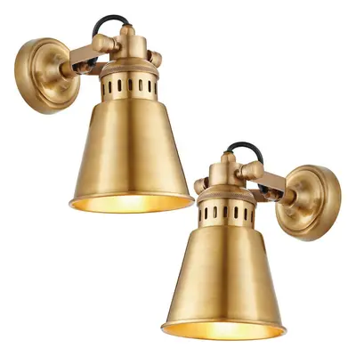 2 PACK Industrial Adjustable Wall Light Antique Solid Brass Shade Vintage Lamp