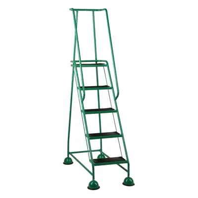 5 Tread Mobile Warehouse Steps GREEN 1.94m Portable Safety Ladder & Wheels