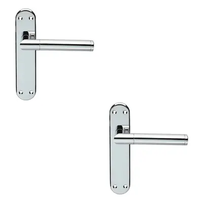 2x Round Bar Lever on Latch Backplate Door Handle x 40mm Polished Chrome