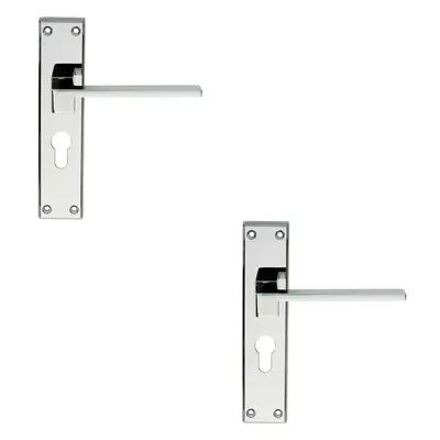 2x PAIR Flat Straight Lever on Euro Backplate Handle x 40mm Polished Chrome