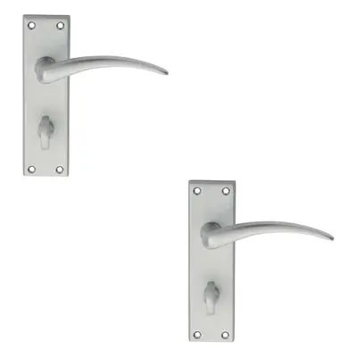 2x PAIR Slim Arched Door Handle on Bathroom Backplate x 43mm Satin Chrome