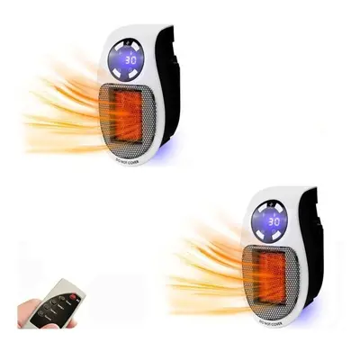 (2 Pcs) 500W Mini Wall Plug Fan Heater with Remote Control