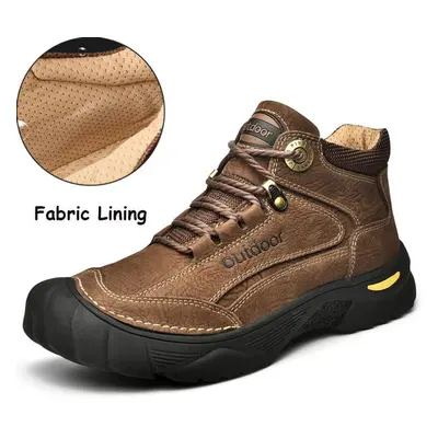 (brown, 43) Men&apos;s Cowhide Snow Boots Outdoor Non-slip Sports Ankle Boots Thickened Mountain