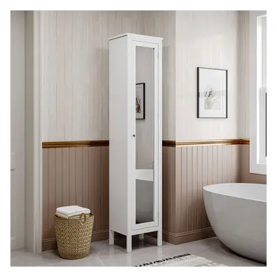 Bathroom Bedroom Slim White Tall Cabinet with Mirror Door