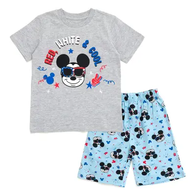 Disney Mickey Mouse July 4th Little Boys T-Shirt and French Terry Shorts Outfit Set Red White Co