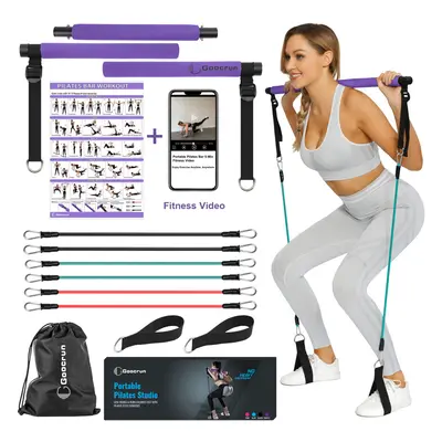 Goocrun Portable Pilates Bar Kit with Resistance Bands for Men and Wom