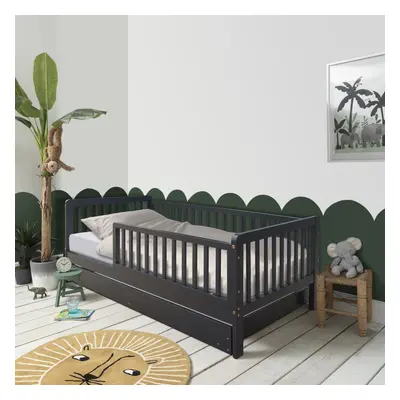 (Leonora Toddler Bed with Pull-Out Trundle in Anthracite) Leonora Toddler Bed with Pull-Out Trun