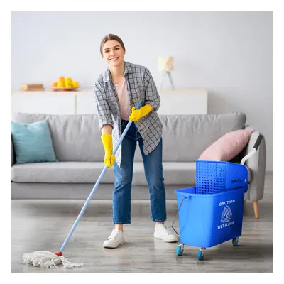 HOMCOM 20L Mop Bucket with Wringer Handle on Wheels for Floor Cleaning Blue