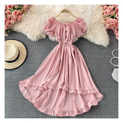 (pink, One Size) Solid Red Summer Woman Dress Off Shoulder Sheath Korean Casual Dresses For Wome