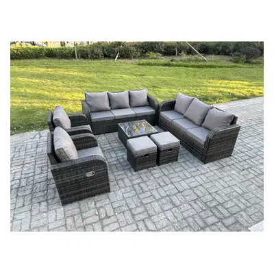 Fimous High Back Rattan Garden Furniture Set with Small Footstools Indoor Outdoor Patio Lounge S