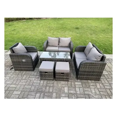 Fimous Seater Dark Grey PE Rattan Garden Furniture Set Reclining Chair Love Sofa Seater Sofa Set