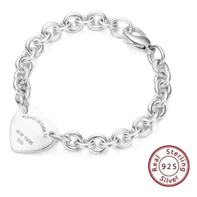 (TFSL-26, 19cm) New S925 Sterling Silver Tiffany Bracelet High-End Elegance Heart Trendy Fashion