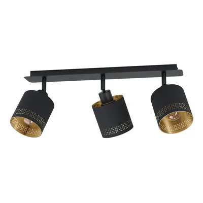 Flush Ceiling Light Colour Black Shade Black Gold Fabric Bulb E27 3x28W